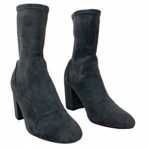 Halogen Jacy Gray Sock Bootie Wrapped Stack Heel
